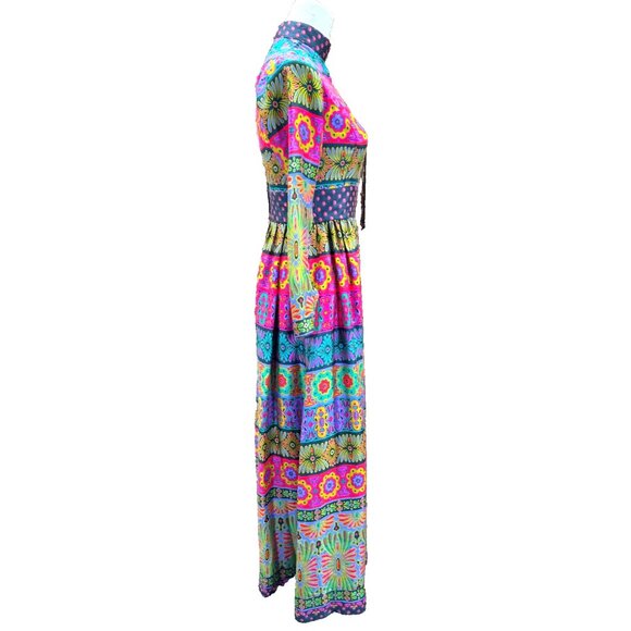 VTG Alex Colman Dress 60s 70s Mod Hippie Psychedelic Vintage Maxi High Neck EUC - Picture 5 of 11